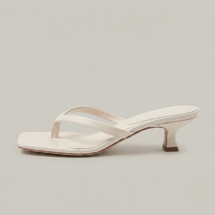 Women's Kitten Heel Thong Slip-On Sandals - Beige