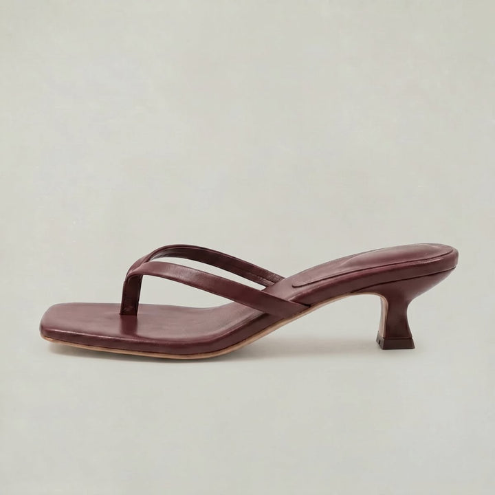 Women's Kitten Heel Thong Slip-On Sandals - Red Wine