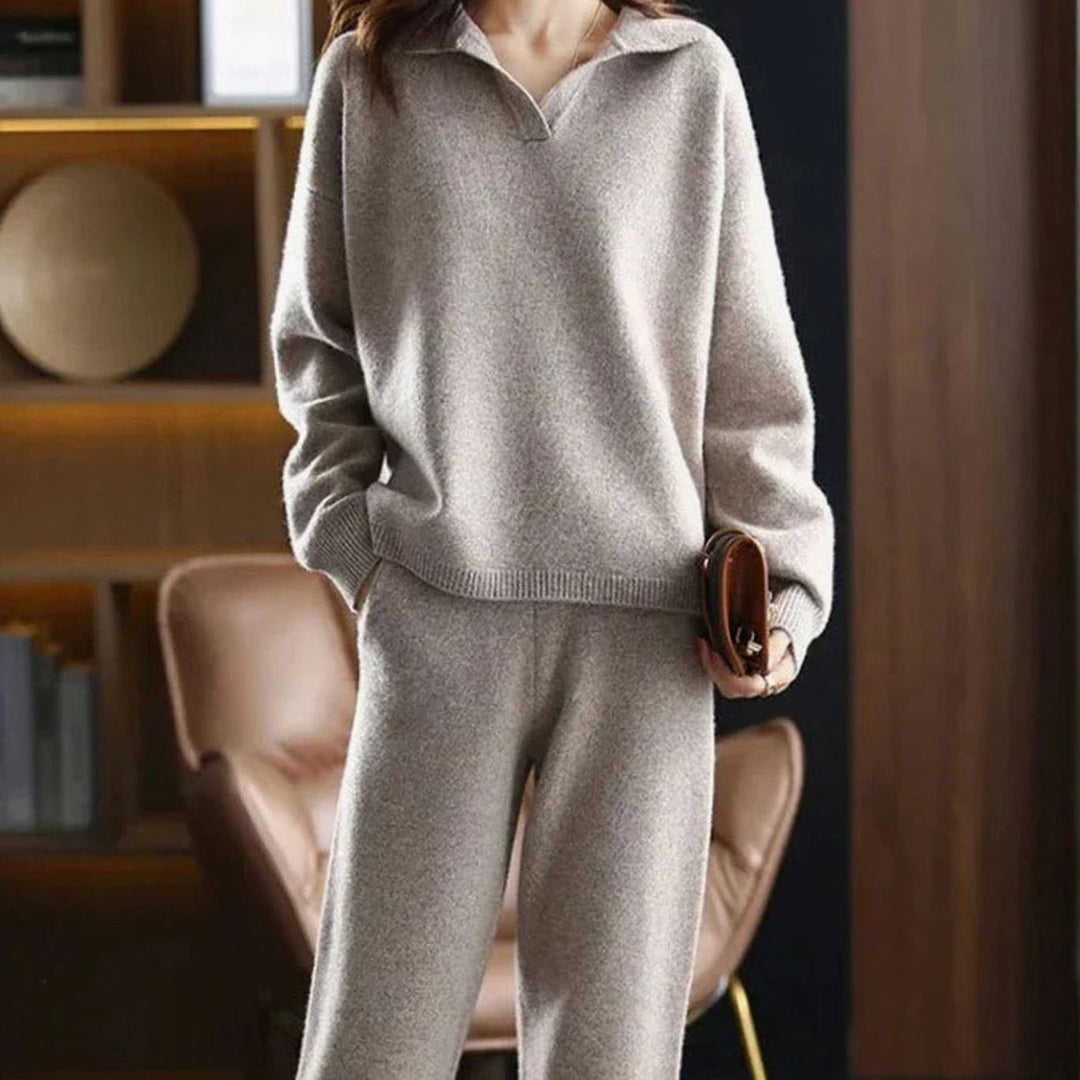 Women's Knit Two-Piece Lounge Outfit Set Jumper Trouser Co-ord - Khaki