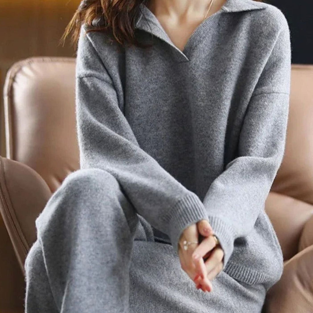 Women's Knit Two-Piece Lounge Outfit Set Jumper Trouser Co-ord - Grey