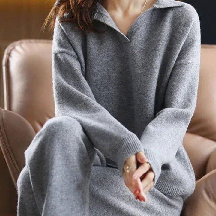 Women's Knit Two-Piece Lounge Outfit Set Jumper Trouser Co-ord - Grey