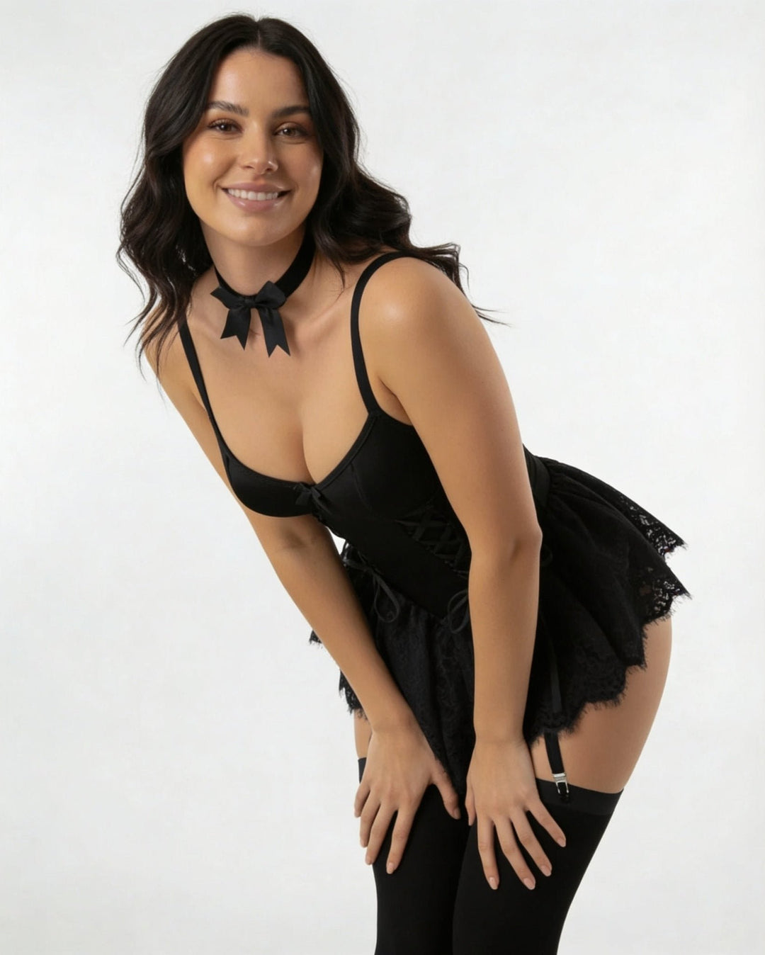 Women's Lace Ruffle Corset Bustier with Garter Straps