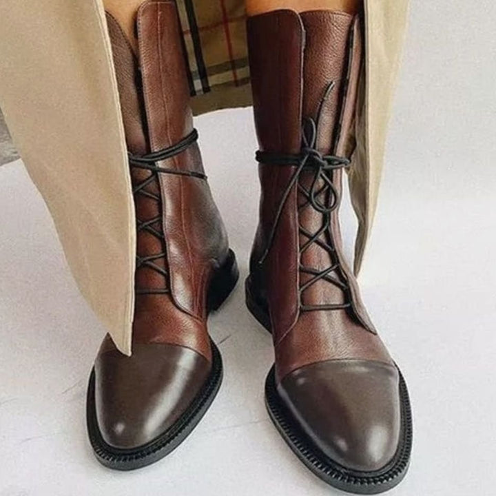 Women's Lace-Up Leather Cap-Toe Ankle Boots - Brown