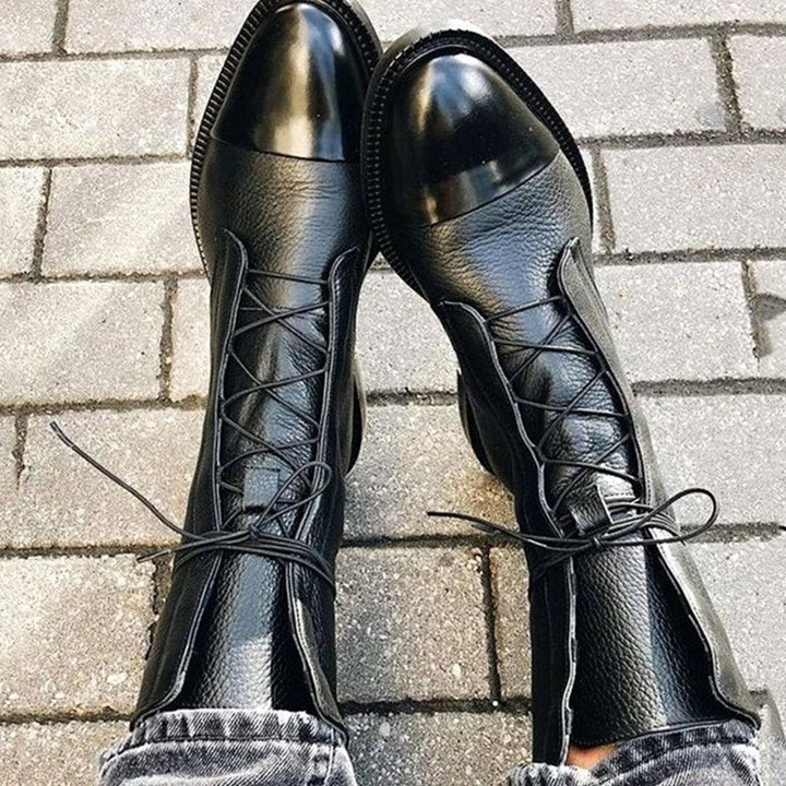 Women's Lace-Up Leather Cap-Toe Ankle Boots