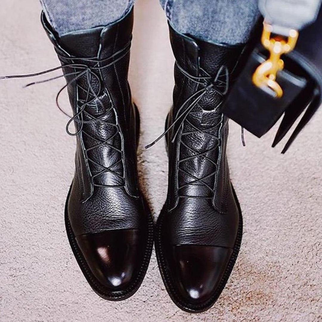 Women's Lace-Up Leather Cap-Toe Ankle Boots