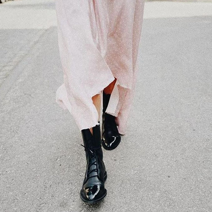 Women's Lace-Up Leather Cap-Toe Ankle Boots
