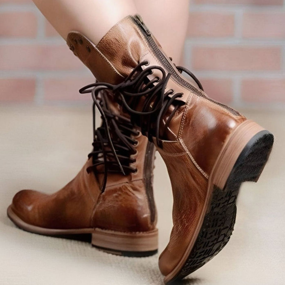 Women's Lace-Up Leather-Look Mid-Calf Ankle Boots