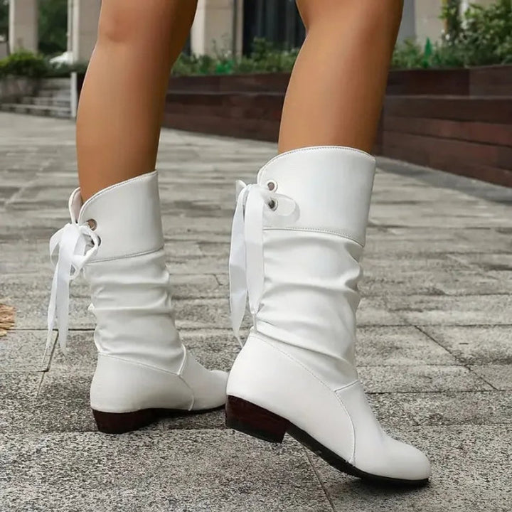 Women's Lace-Up Mid-Calf Block Heel Slouchy Ankle Boots