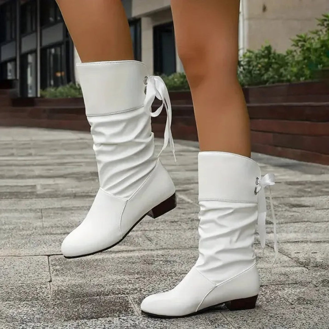 Women's Lace-Up Mid-Calf Block Heel Slouchy Ankle Boots