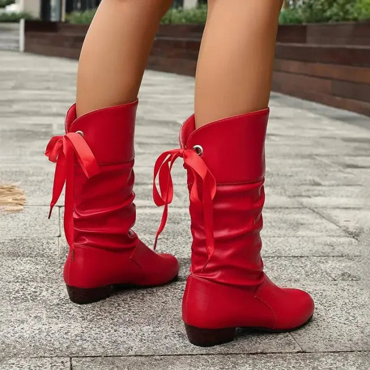 Women's Lace-Up Mid-Calf Block Heel Slouchy Ankle Boots