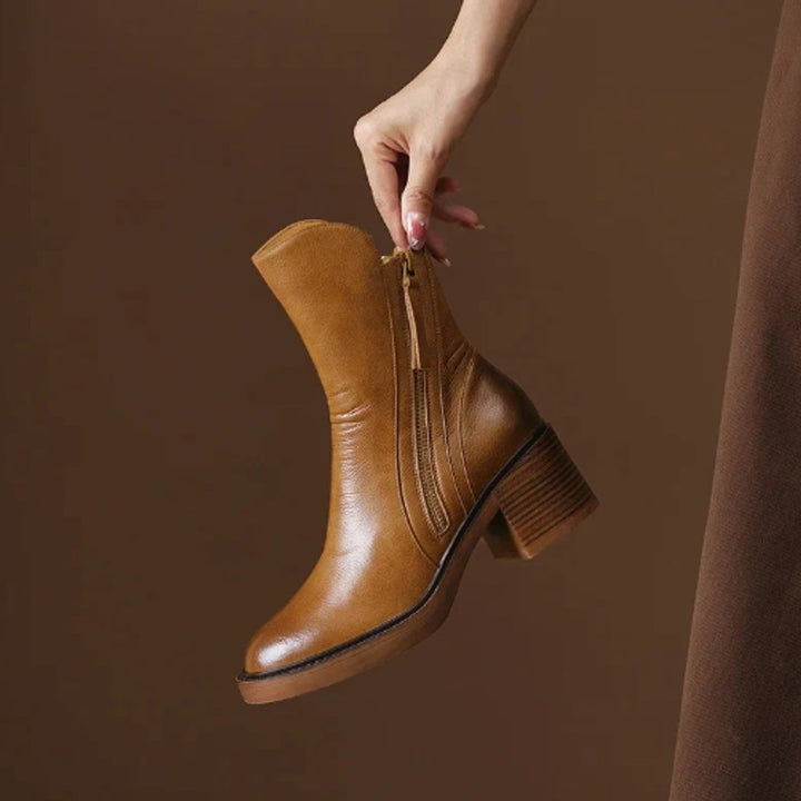 Women's Leather Block-Heel Side-Zip Ankle Boots