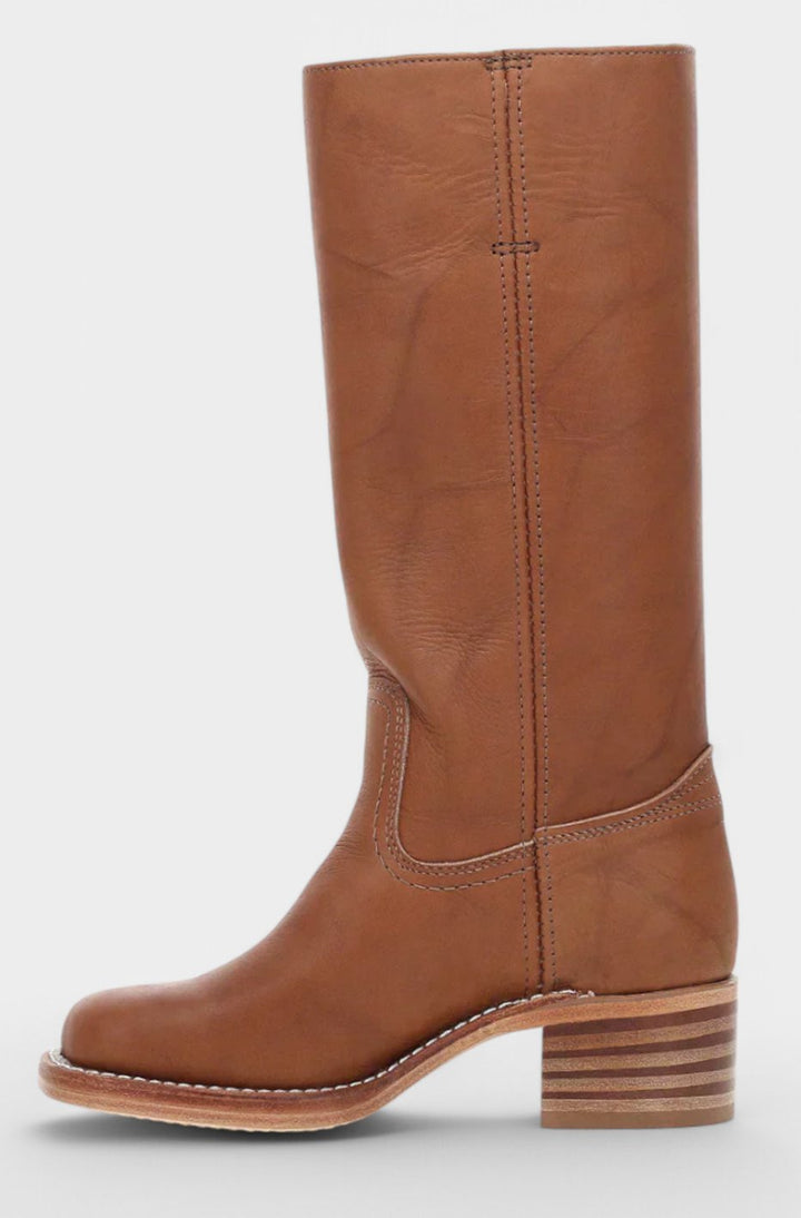 Women's Leather Stacked-Heel Knee-High Boots