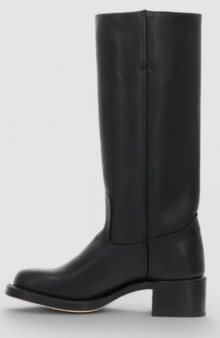 Women's Leather Stacked-Heel Knee-High Boots