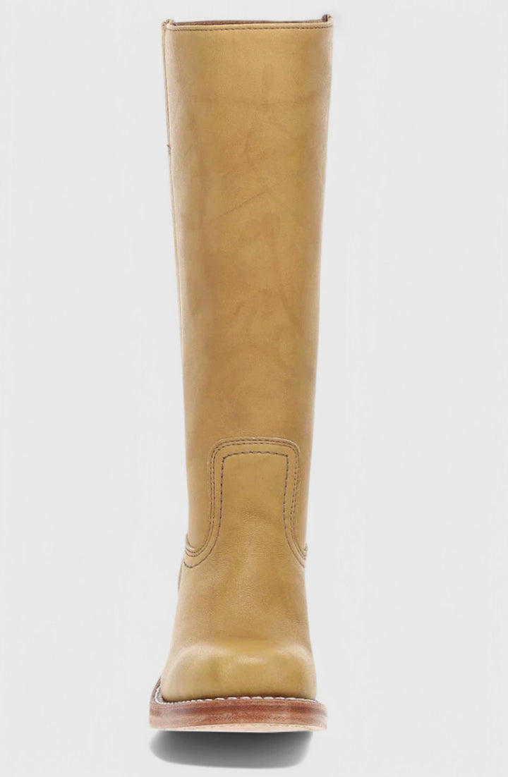Women's Leather Stacked-Heel Knee-High Boots