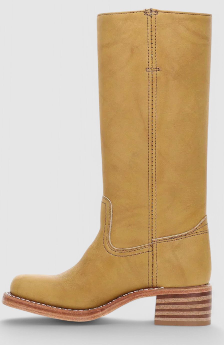 Women's Leather Stacked-Heel Knee-High Boots