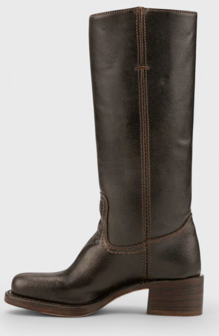 Women's Leather Stacked-Heel Knee-High Boots