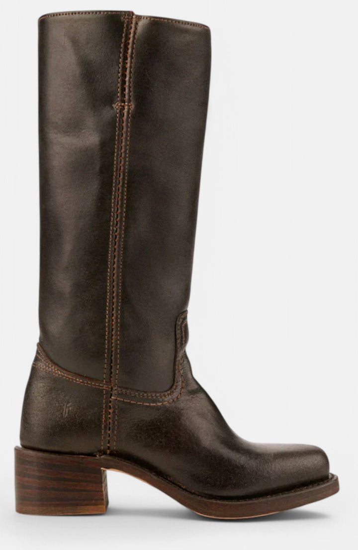 Women's Leather Stacked-Heel Knee-High Boots