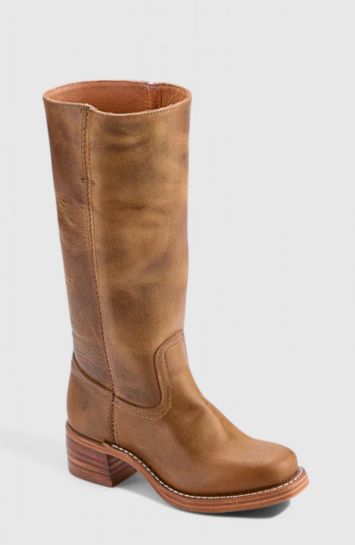 Women's Leather Stacked-Heel Knee-High Boots