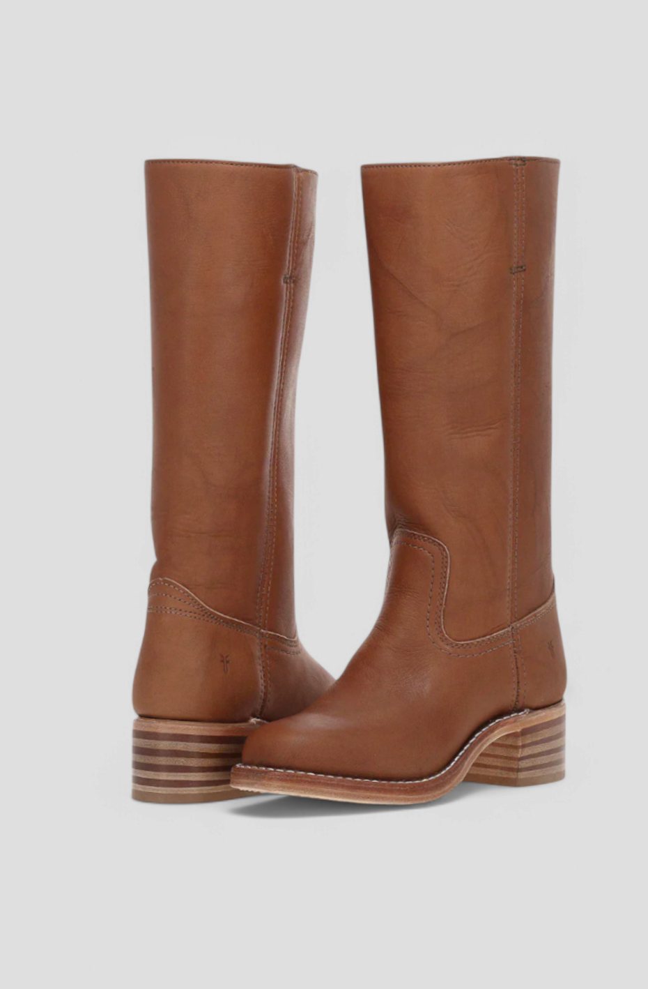 Women's Leather Stacked-Heel Knee-High Boots - Brown