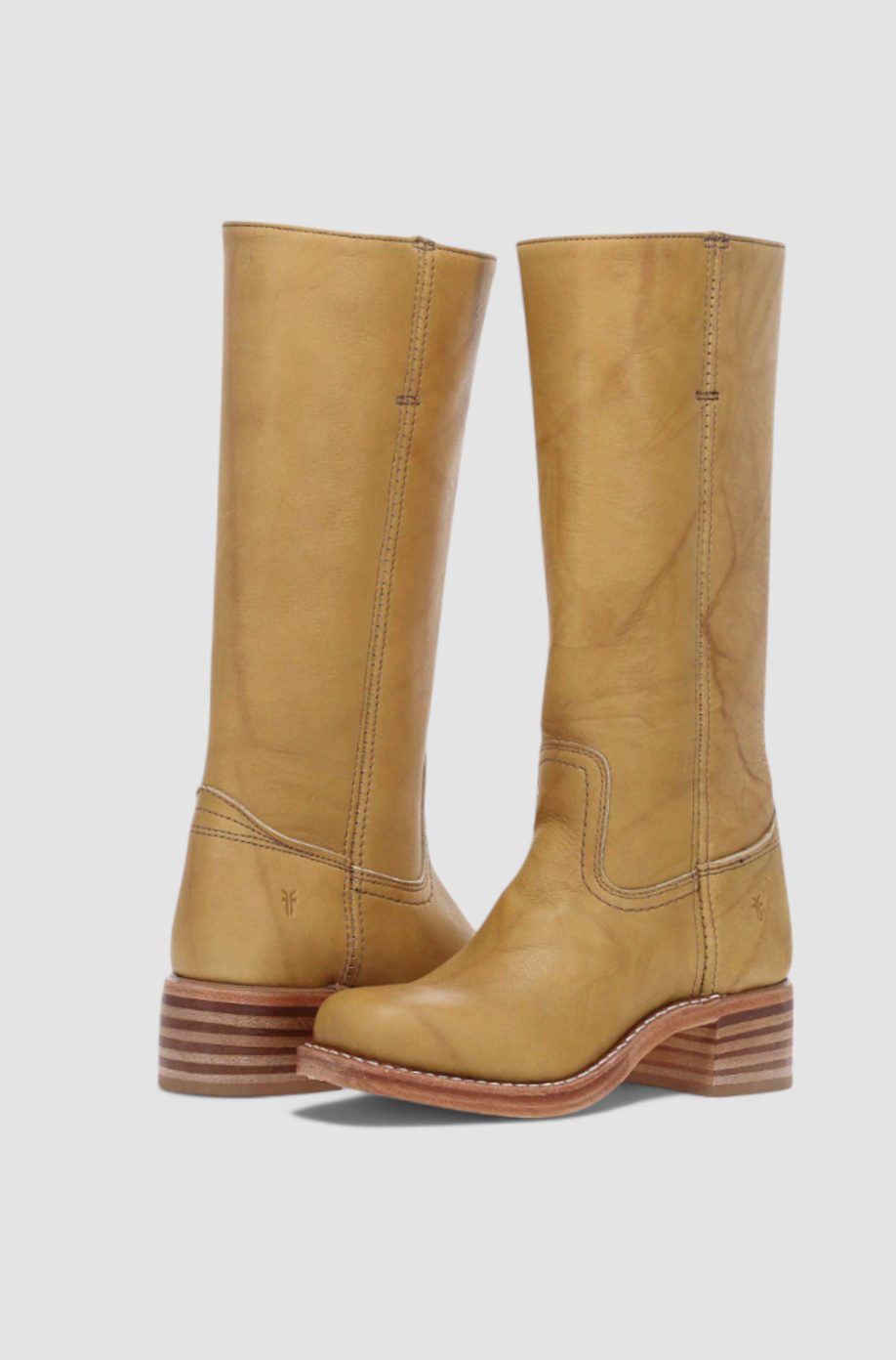Women's Leather Stacked-Heel Knee-High Boots - Yellow