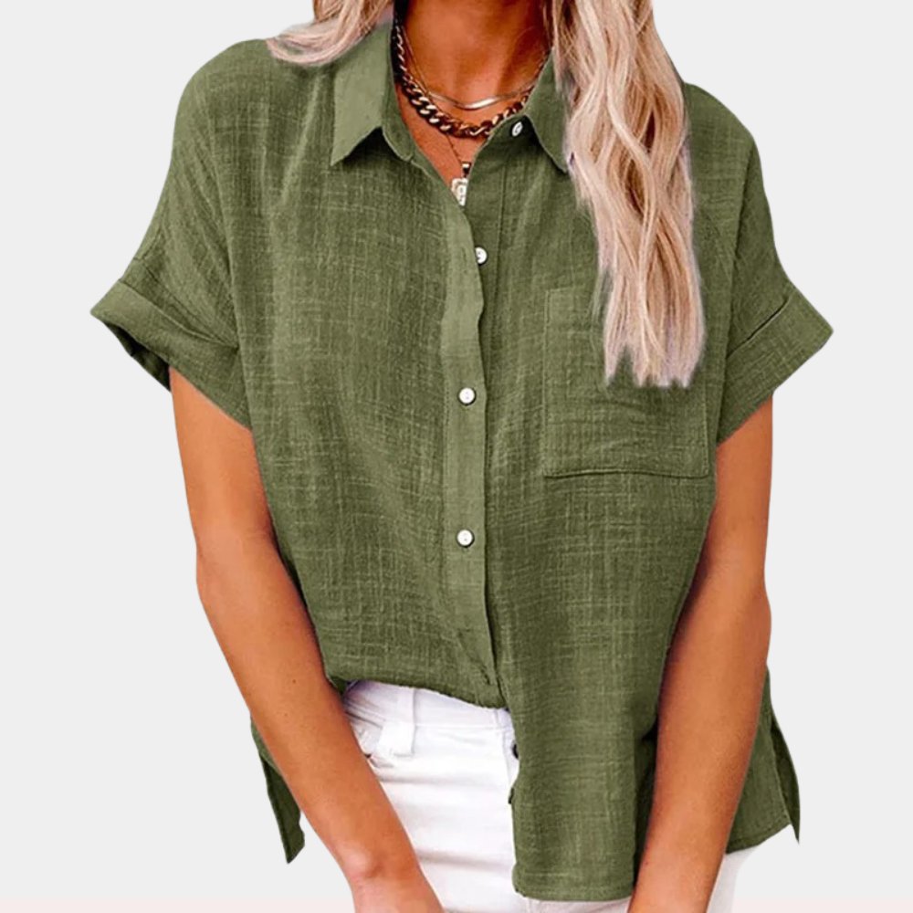 Women's Lightweight Button-Front Shirt Short Sleeve Relaxed Fit - Green
