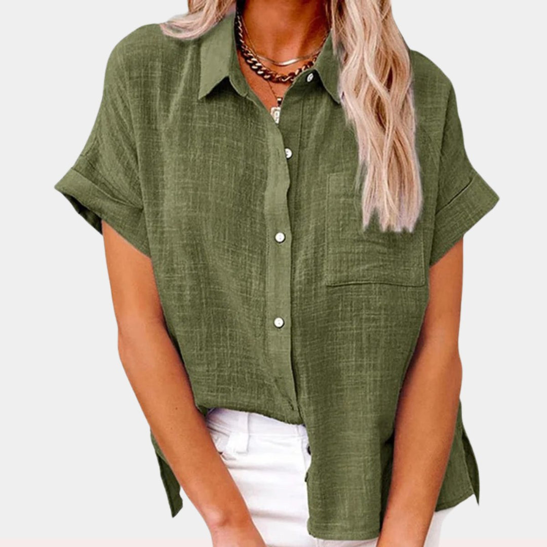 Women's Lightweight Button-Front Shirt Short Sleeve Relaxed Fit - Green