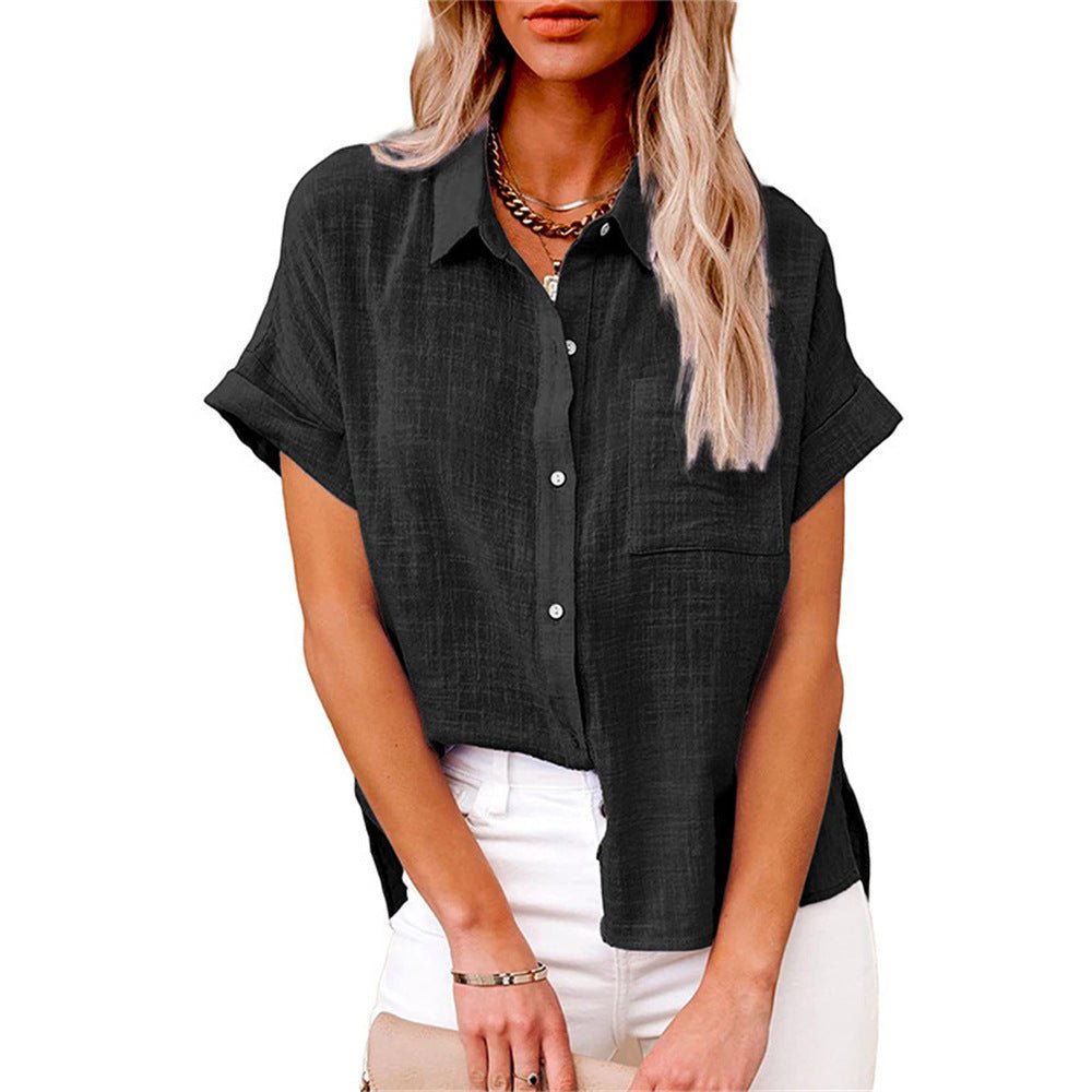Women's Lightweight Button-Front Shirt Short Sleeve Relaxed Fit - Black
