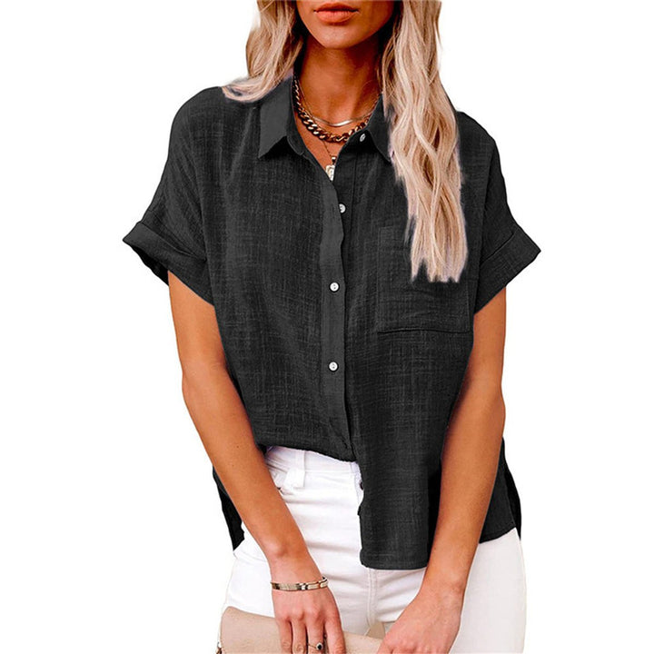 Women's Lightweight Button-Front Shirt Short Sleeve Relaxed Fit - Black