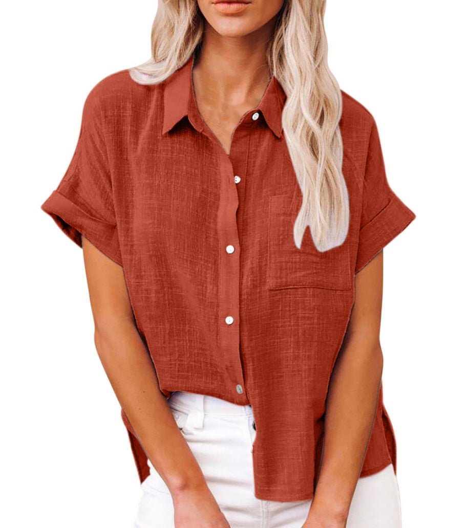 Women's Lightweight Button-Front Shirt Short Sleeve Relaxed Fit - Red