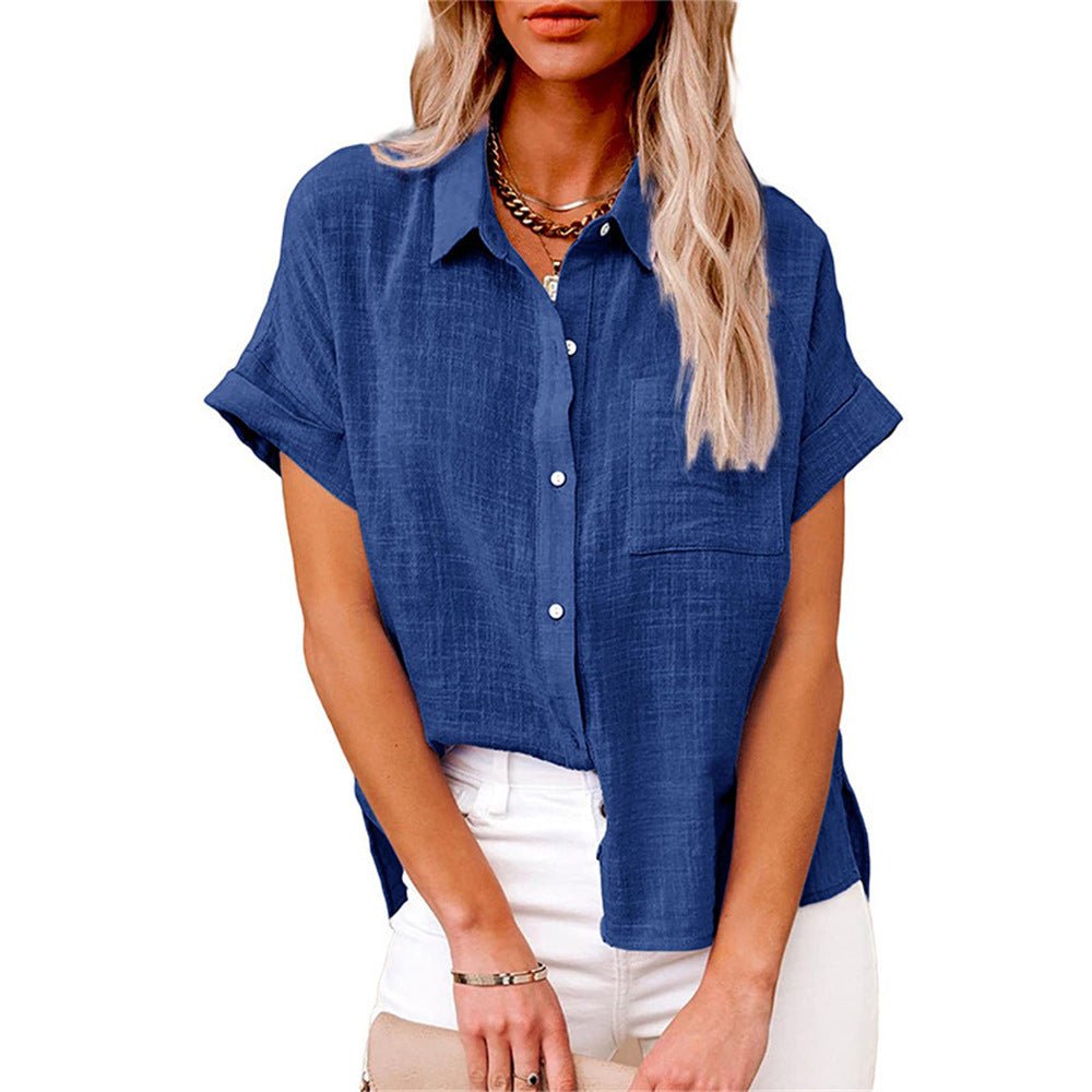 Women's Lightweight Button-Front Shirt Short Sleeve Relaxed Fit - Royal Blue