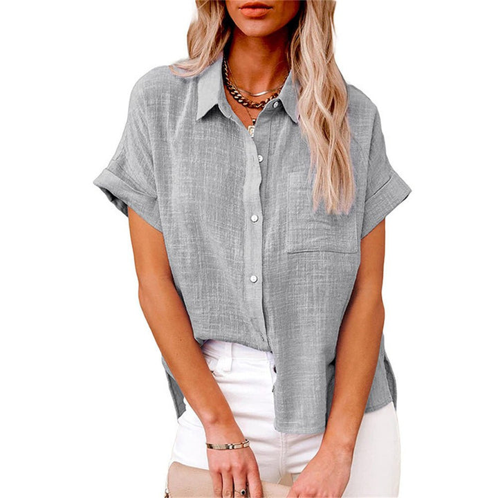 Women's Lightweight Button-Front Shirt Short Sleeve Relaxed Fit - Gray