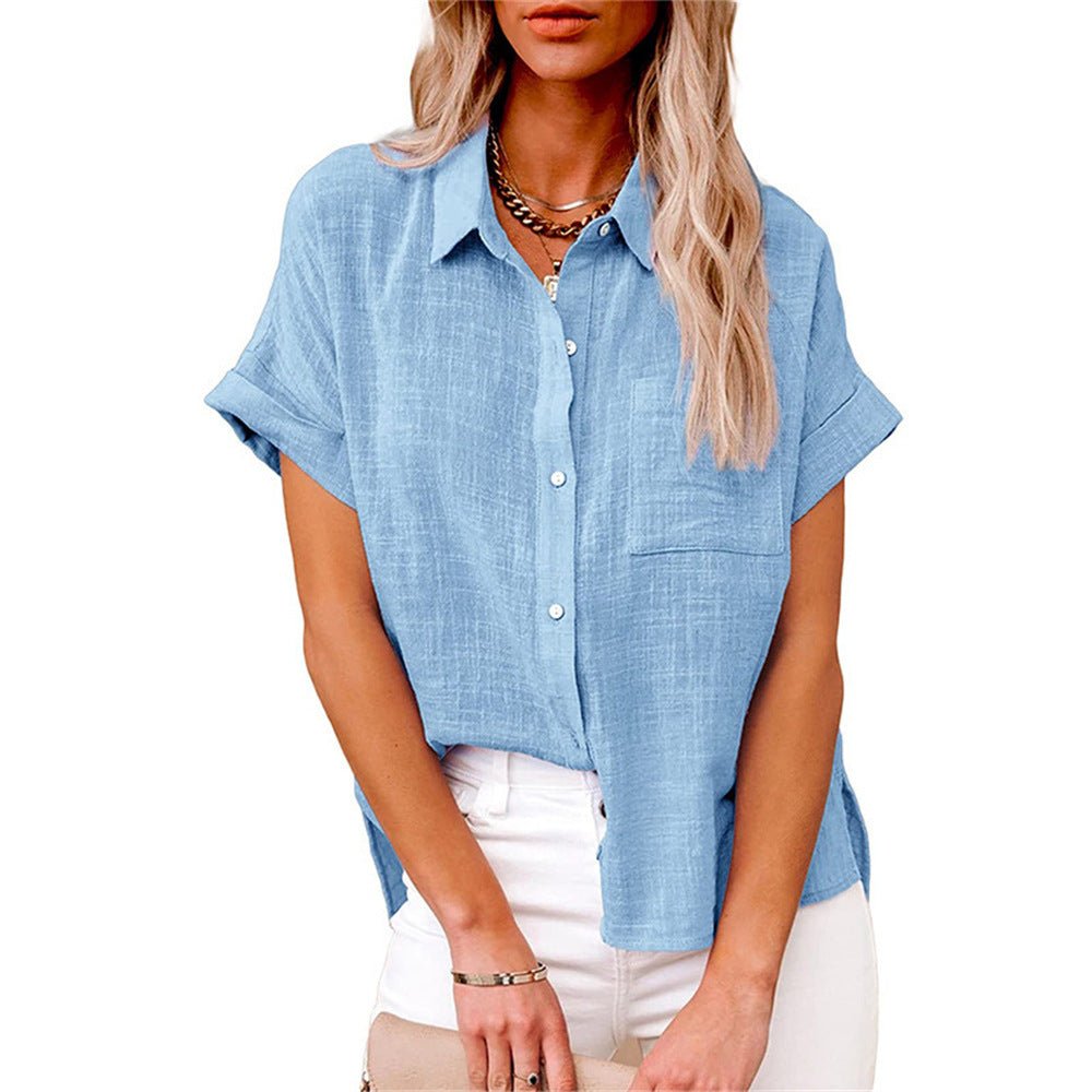 Women's Lightweight Button-Front Shirt Short Sleeve Relaxed Fit - Light Blue