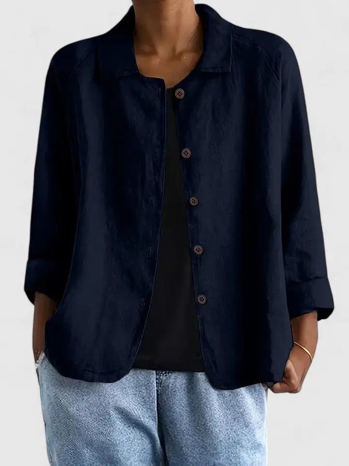 Women's Lightweight Cotton Button-Up Jacket - Navy Blue