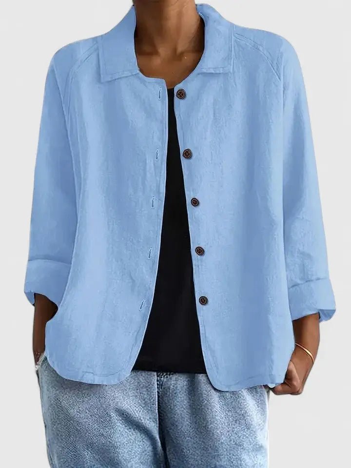 Women's Lightweight Cotton Button-Up Jacket - Light Blue