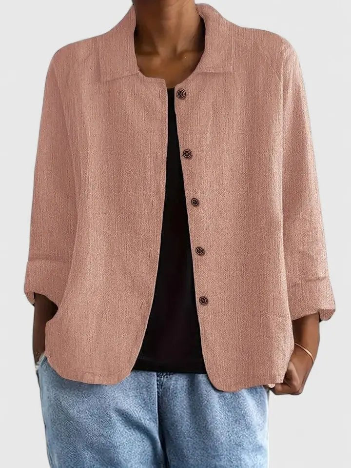Women's Lightweight Cotton Button-Up Jacket - Pink