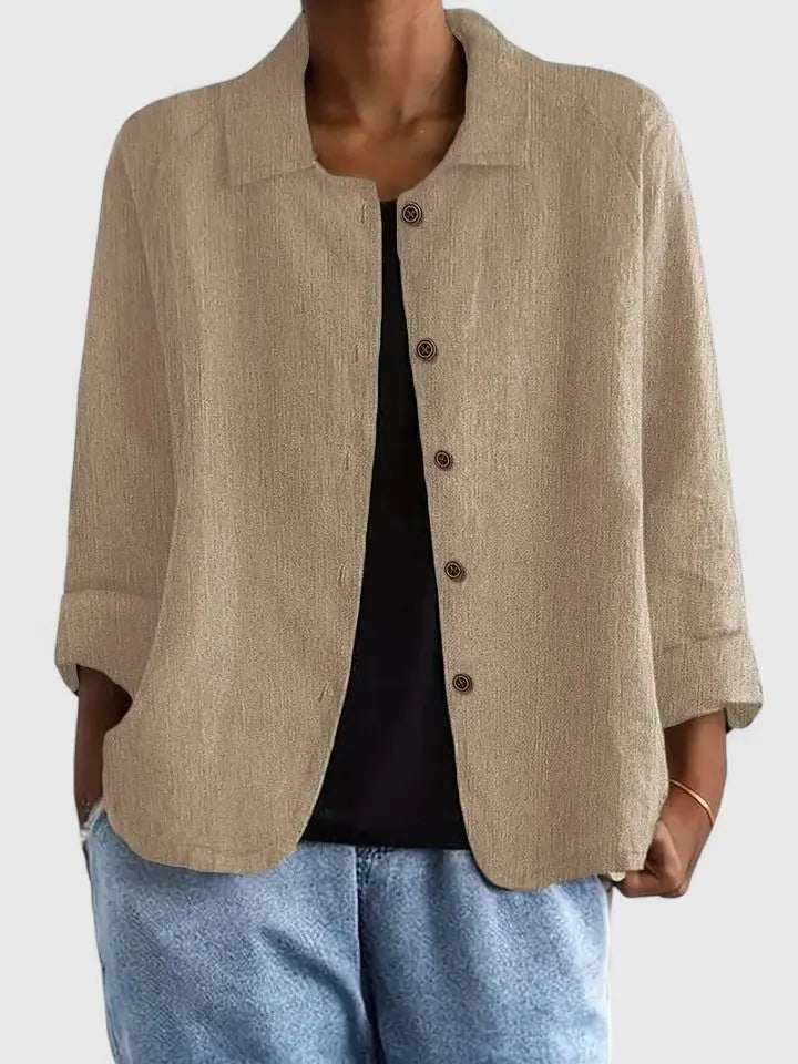 Women's Lightweight Cotton Button-Up Jacket - Khaki