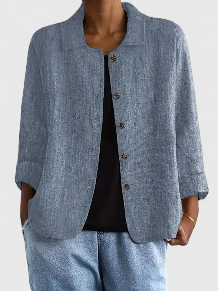 Women's Lightweight Cotton Button-Up Jacket - Blue Gray