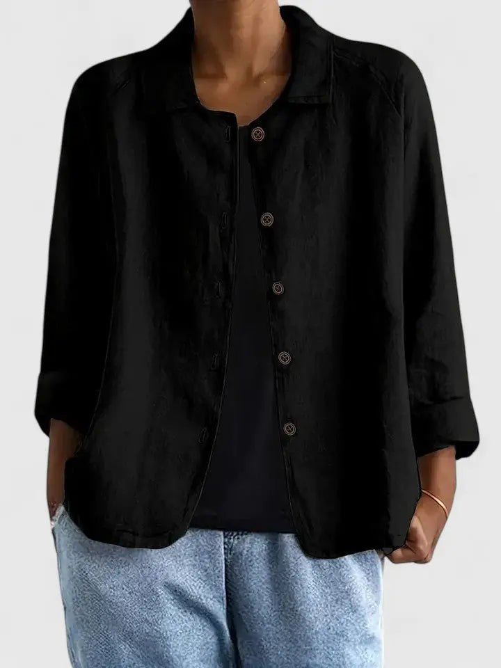 Women's Lightweight Cotton Button-Up Jacket - Black