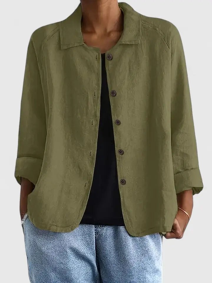 Women's Lightweight Cotton Button-Up Jacket - Olive