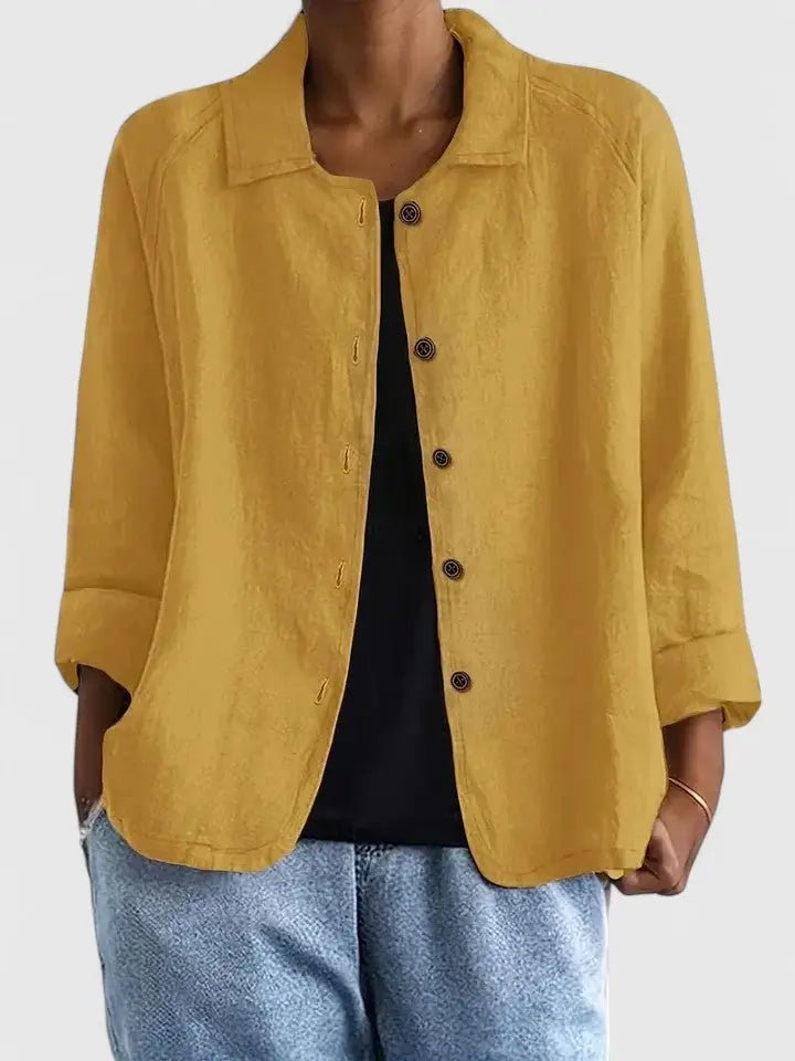 Women's Lightweight Cotton Button-Up Jacket - Yellow