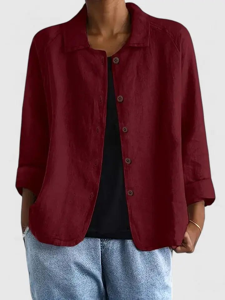 Women's Lightweight Cotton Button-Up Jacket - Red