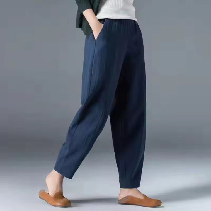 Women's Lightweight Elastic-Waist Tapered Ankle Trousers - Dark Blue