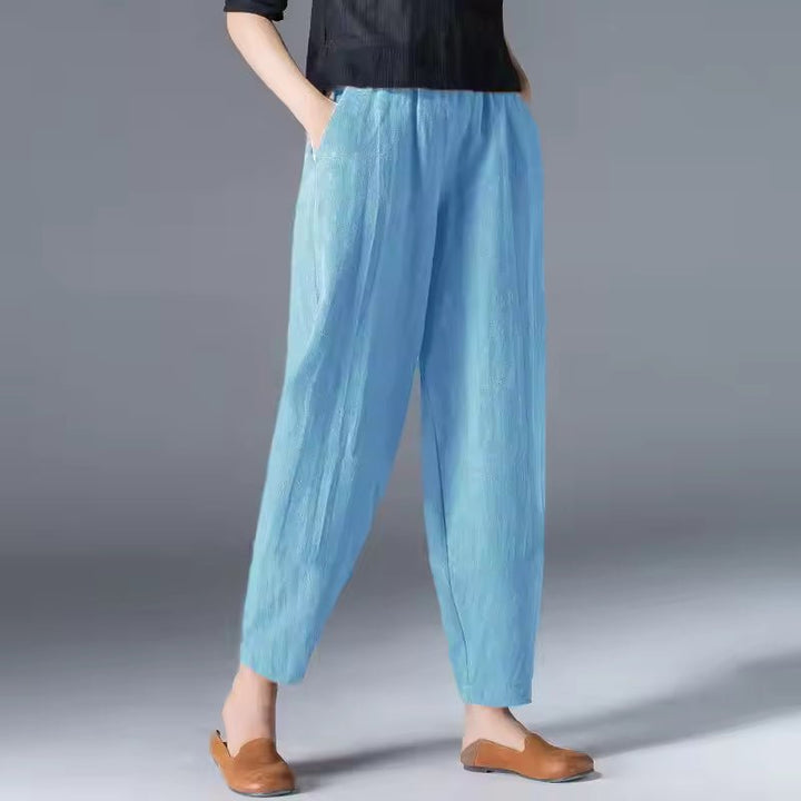 Women's Lightweight Elastic-Waist Tapered Ankle Trousers - Sky Blue
