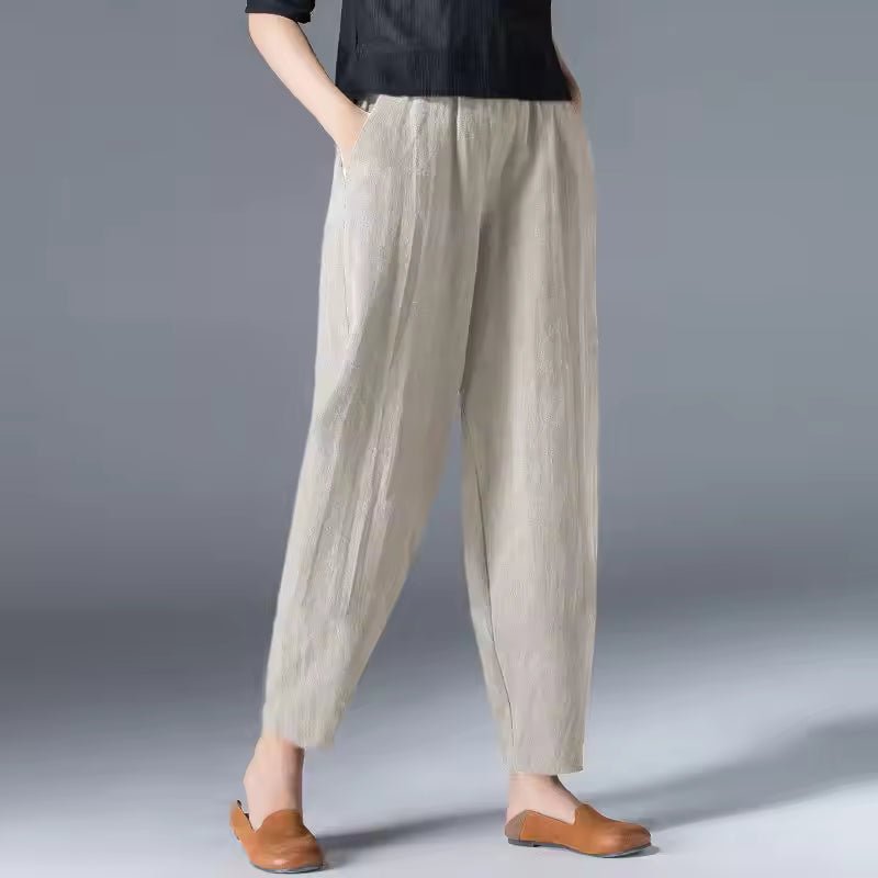 Women's Lightweight Elastic-Waist Tapered Ankle Trousers - Beige