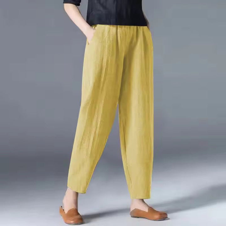 Women's Lightweight Elastic-Waist Tapered Ankle Trousers - Yellow