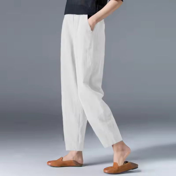 Women's Lightweight Elastic-Waist Tapered Ankle Trousers - White
