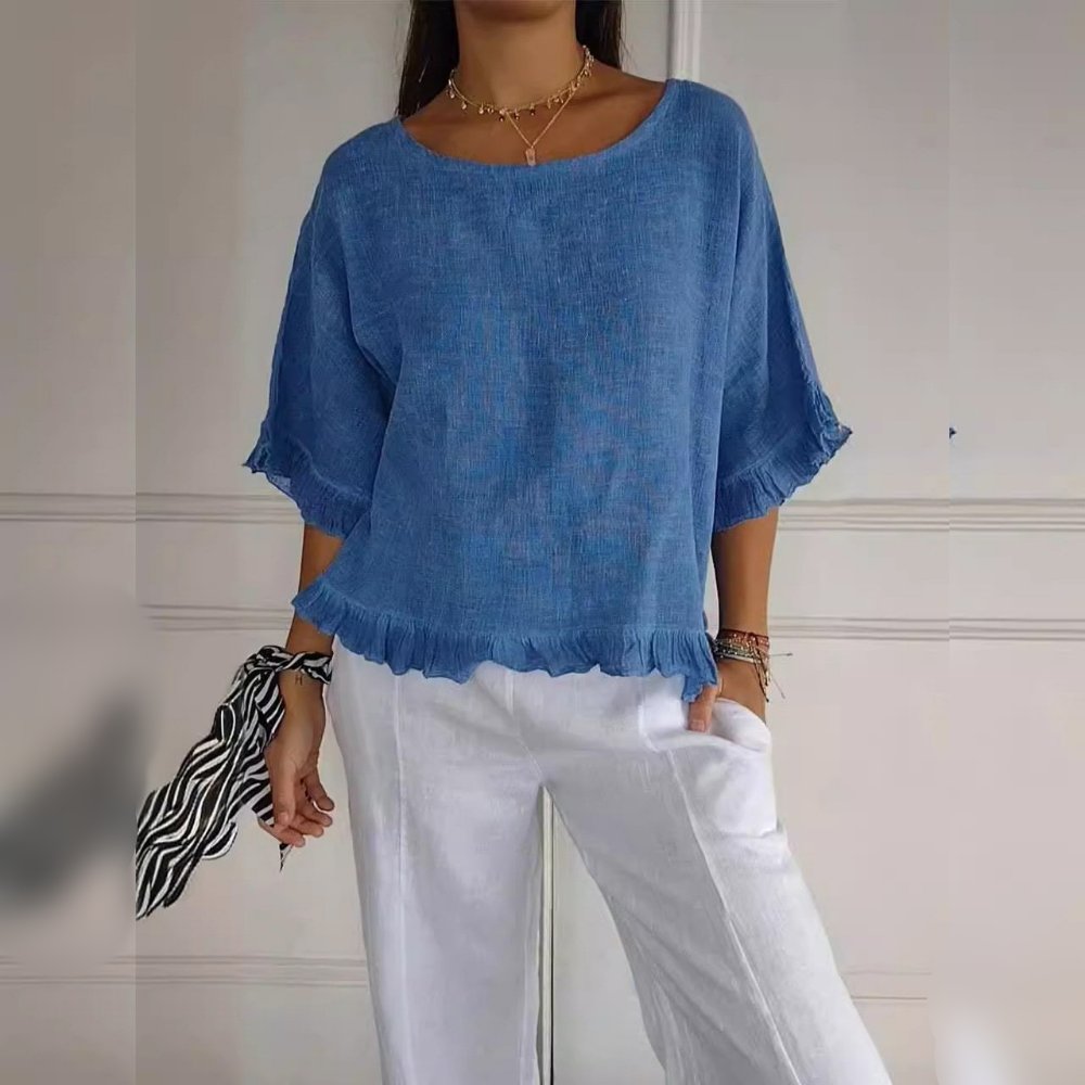 Women's Lightweight Frayed-Edge Three-Quarter Sleeve Blouse