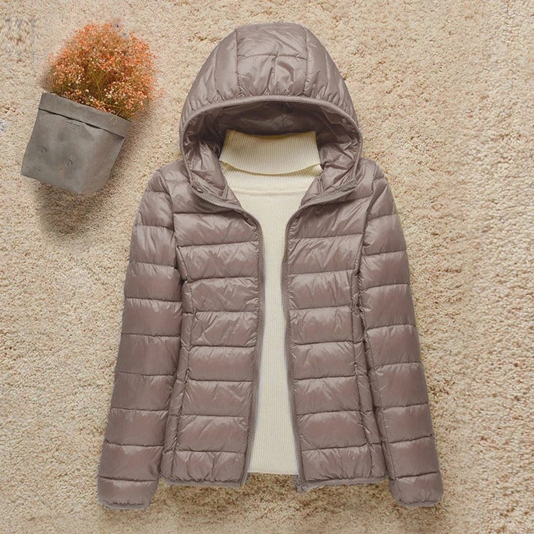 Women's Lightweight Hooded Quilted Jacket Packable Down Puffer - Taupe