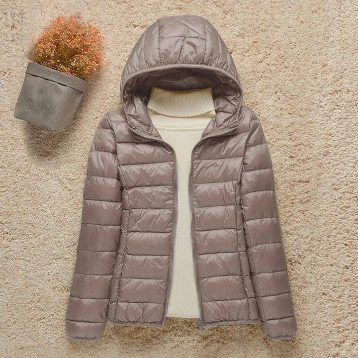 Women's Lightweight Hooded Quilted Jacket Packable Down Puffer - Taupe