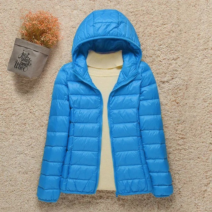 Women's Lightweight Hooded Quilted Jacket Packable Down Puffer - Light Blue